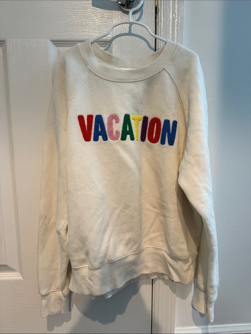 Z Supply Cream 'Vacation' Crewneck Sweater - Multicolor Lettering. Size xs
